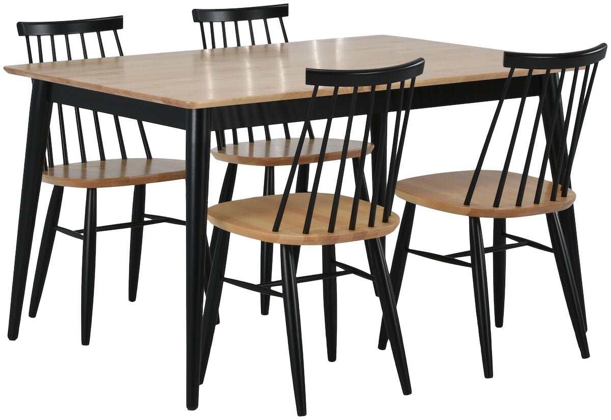 Kaarna 4-hengen ruokailuryhmä 130x90 cm koivu/musta