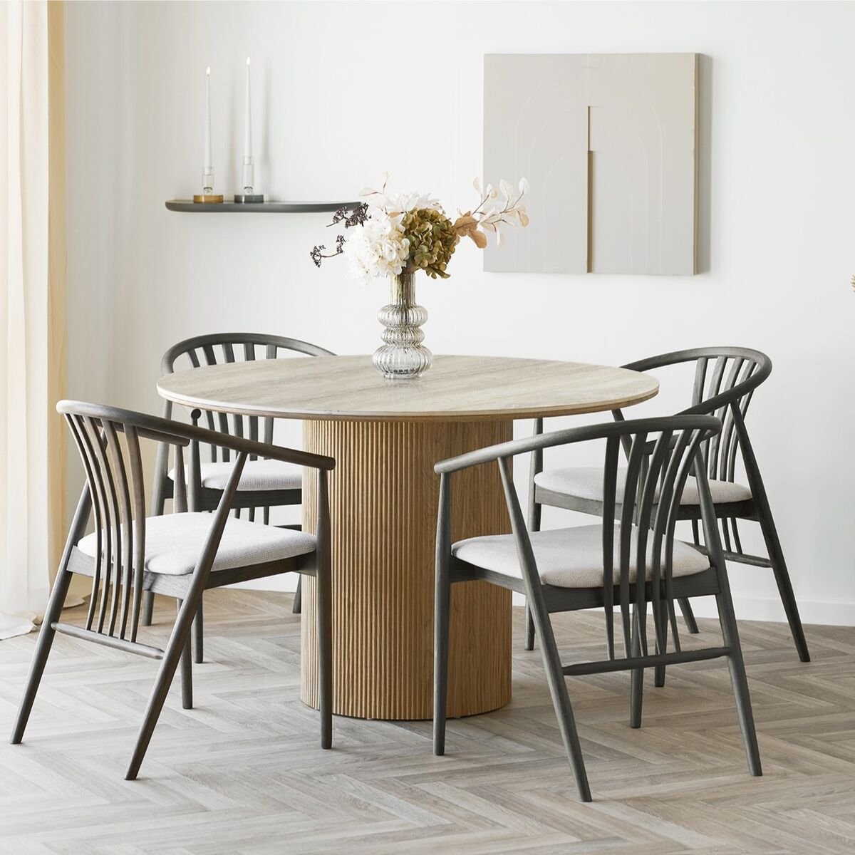 House Nordic Athens pyöreä ruokapöytä ø120 cm travertiini/tammi