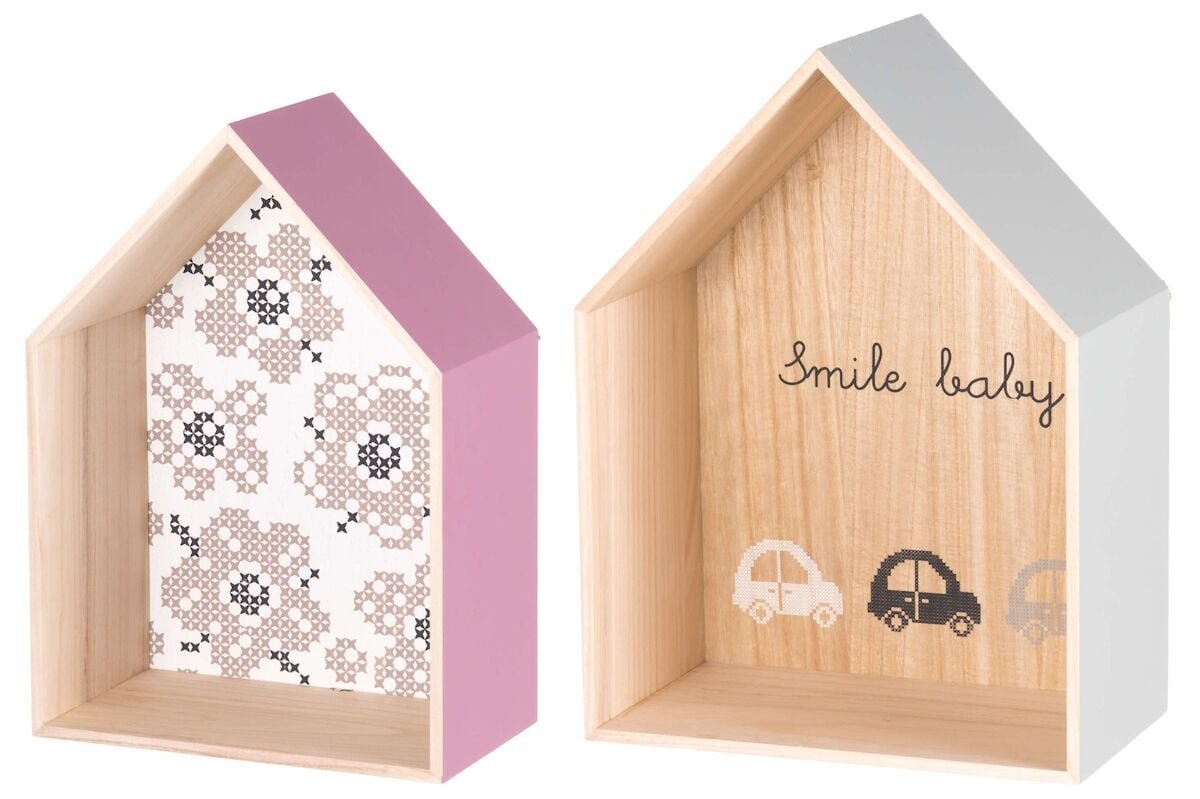 4Living talo hyllykkö 2 kpl harmaa/vaaleanpunainen