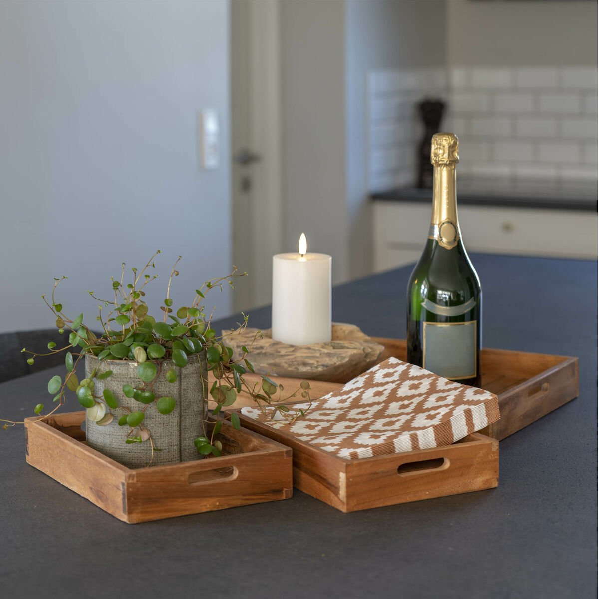 House Nordic Faro teak-tarjotin 3kpl