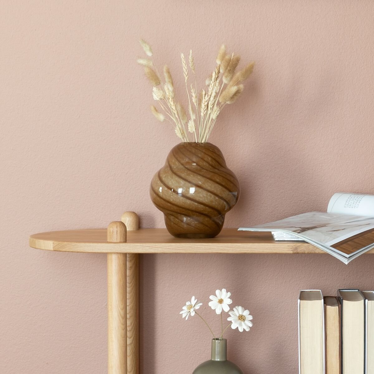 Askel tammi avohylly 165x35x152 cm pyöreällä päädyllä lakattu tammi