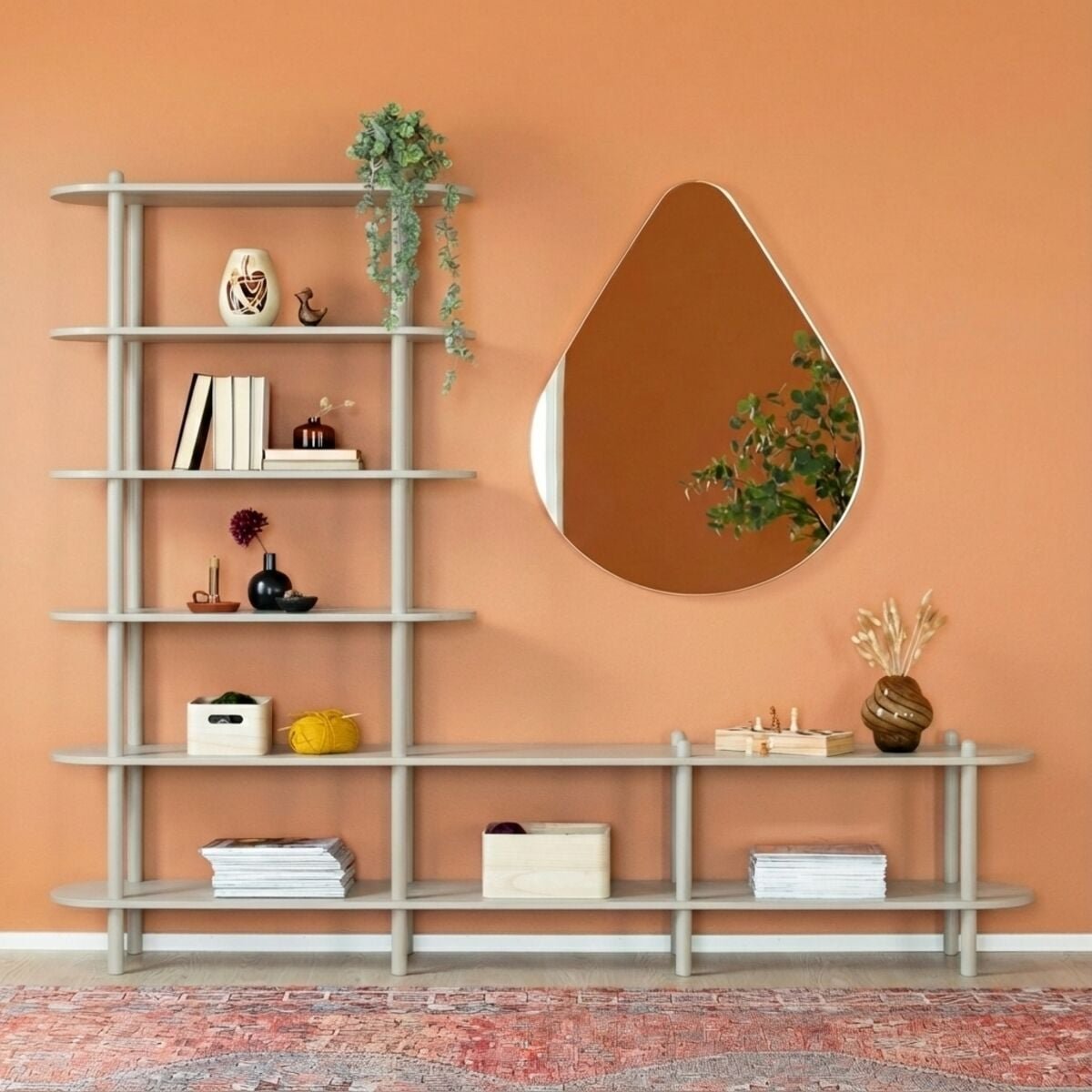 Askel taso ja avohylly 230x35x185 cm greige