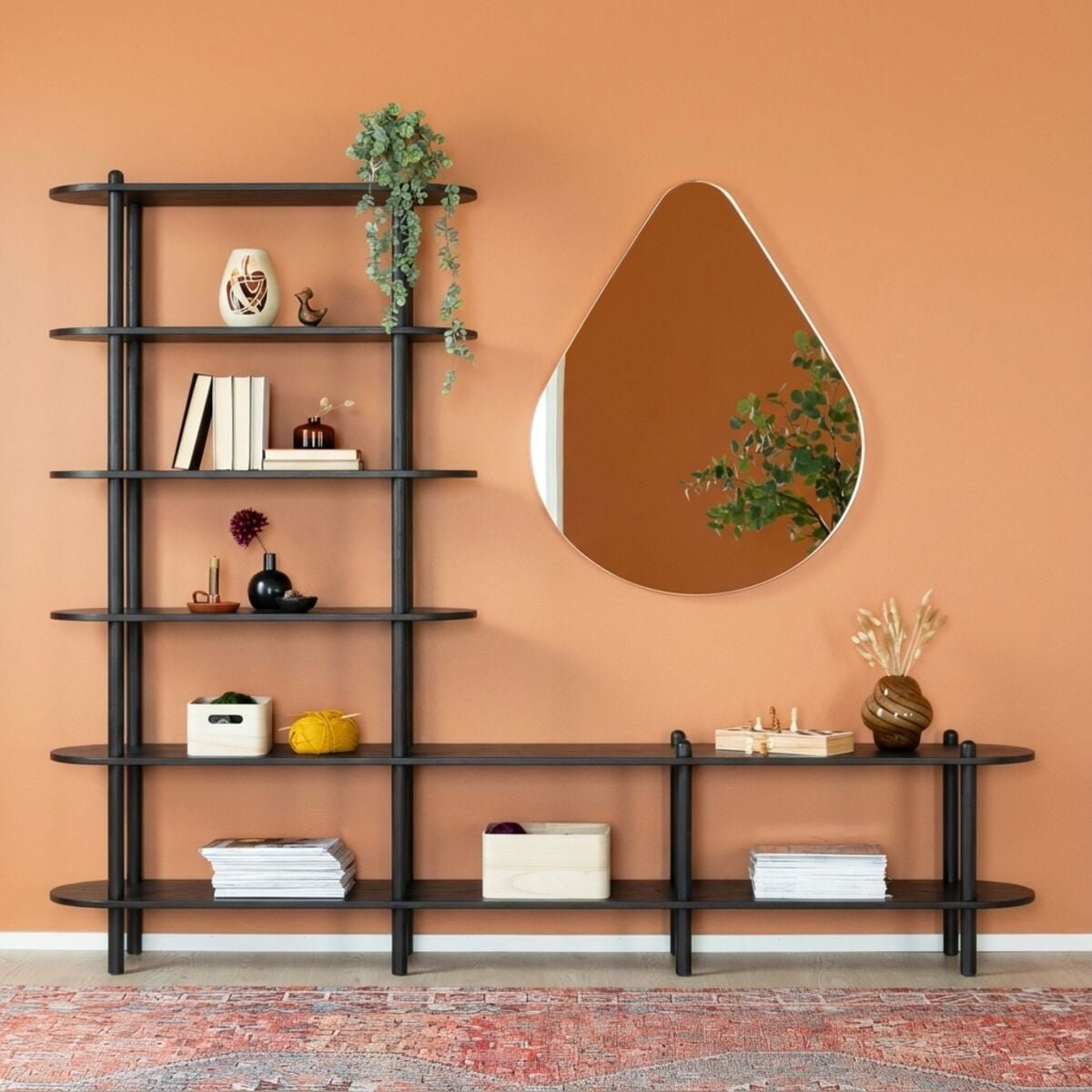 Askel taso ja avohylly 230x35x185 cm hiili