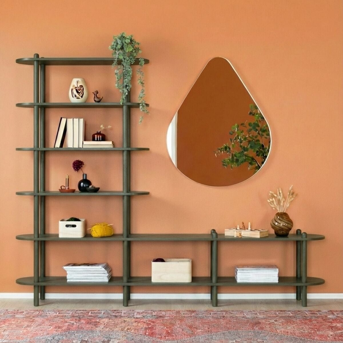 Askel taso ja avohylly 230x35x185 cm sammal