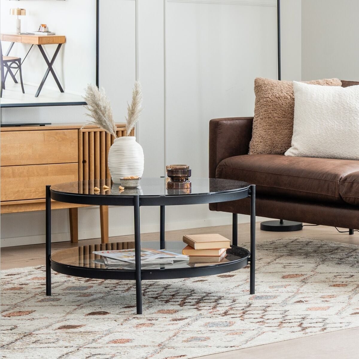 Bayonne pyöreä sohvapöytä Ø79 cm savunharmaa/musta