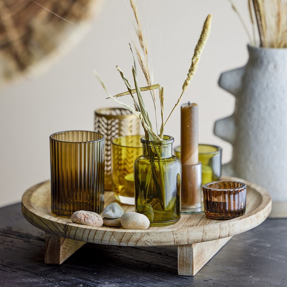 Bloomingville Sanga tuikkukipot jalallisella tarjottimella luonnonväri