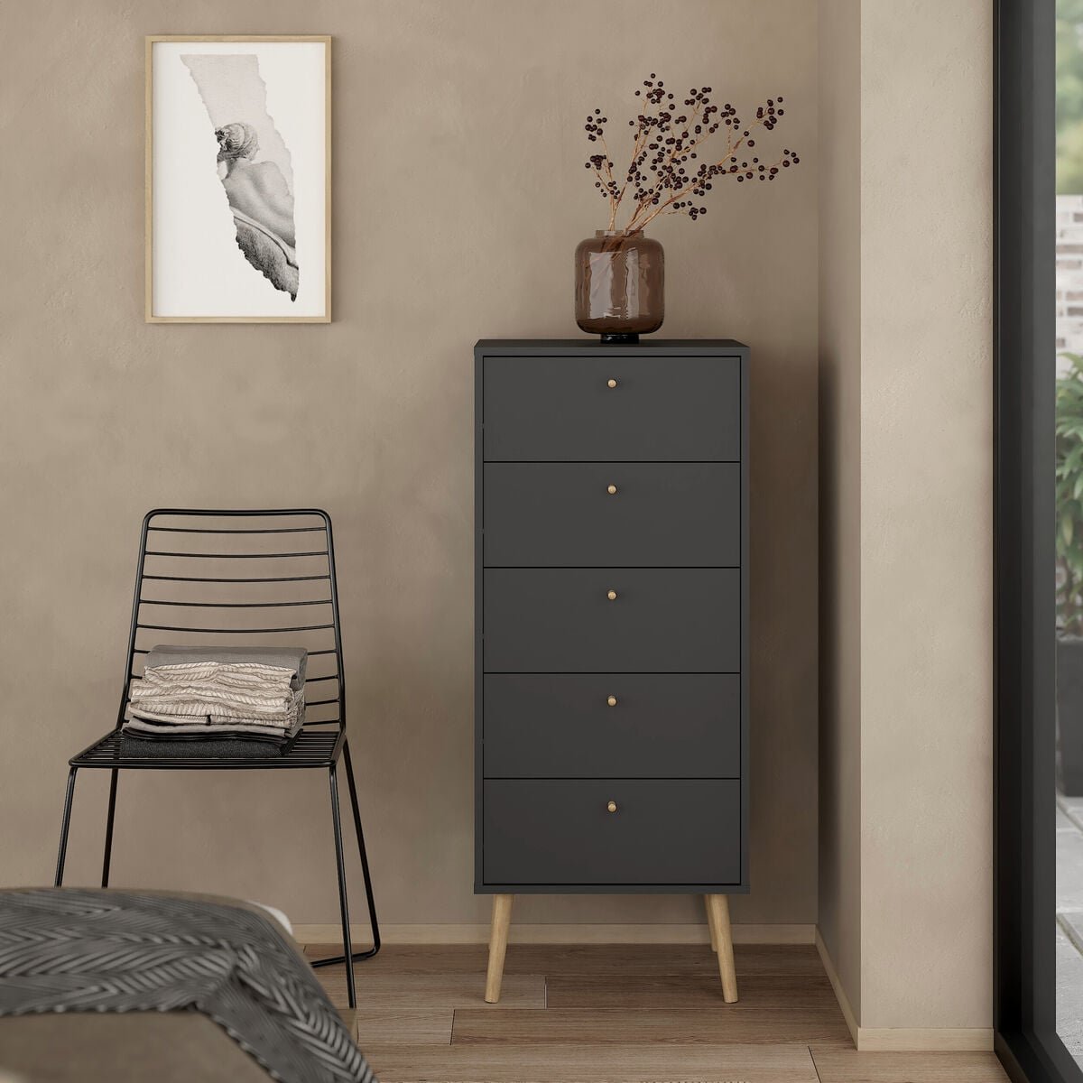 Bodo kapea lipasto 5-laatikolla tummanharmaa