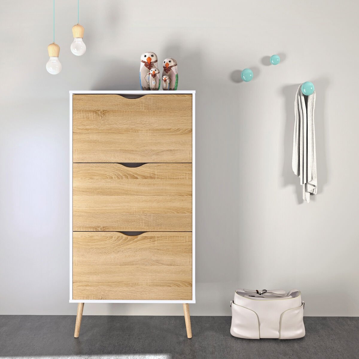 Delta kenkäkaappi tammi/valkoinen