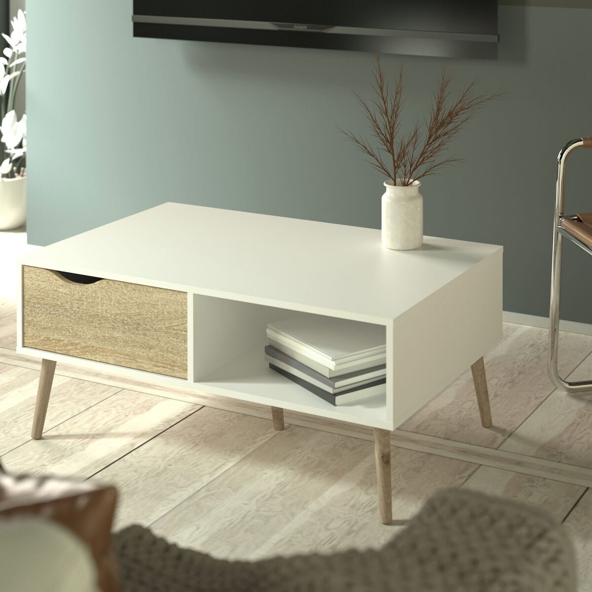 Delta sohvapöytä valkoinen/tammi