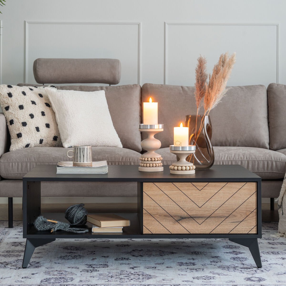 Dumont sohvapöytä säilytystilalla 104x68x40 cm tammi/musta