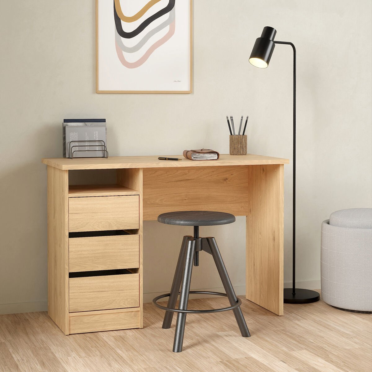 Funktion työpöytä 3-laatikolla tammi