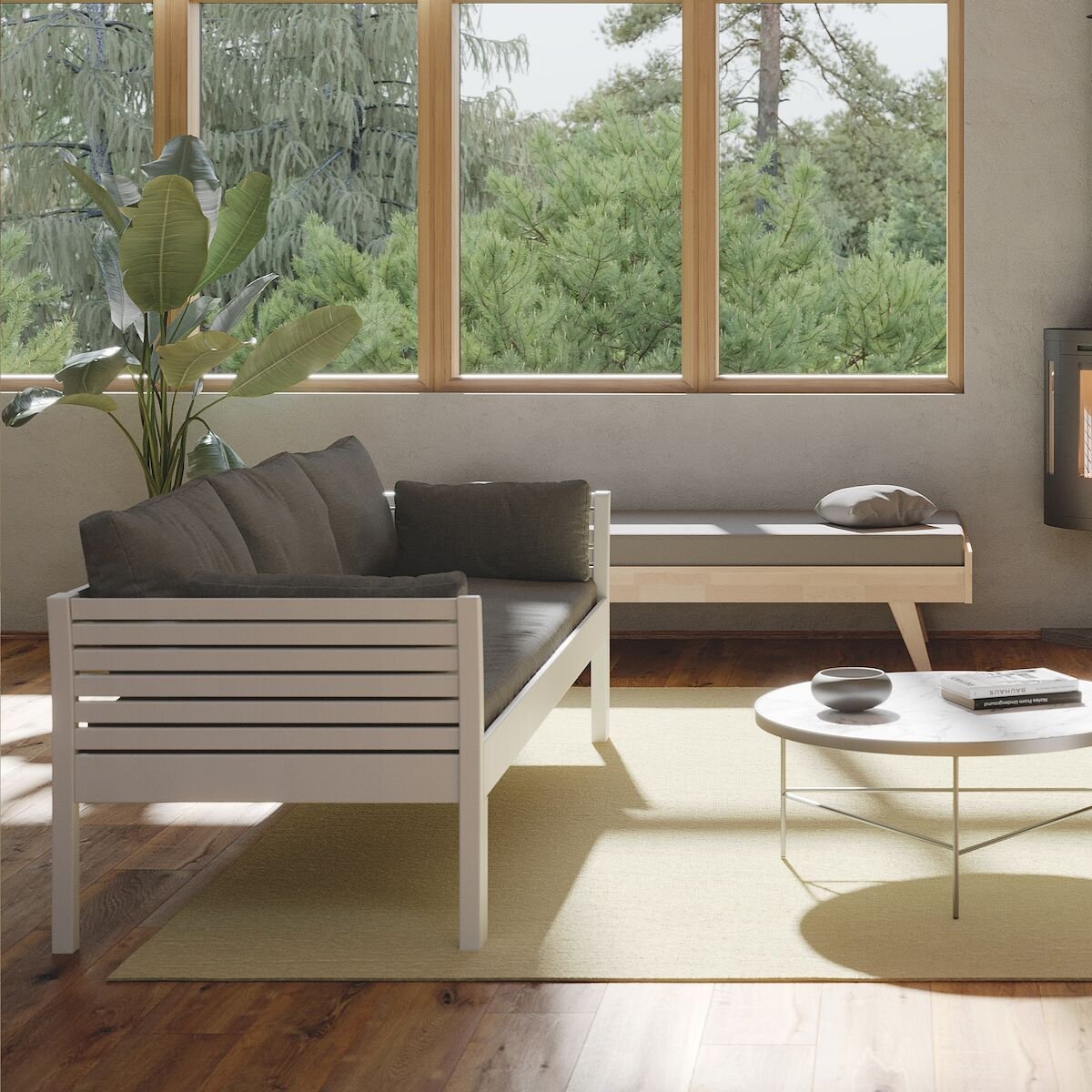 Kanerva laveri 3-istuttava, valkoinen