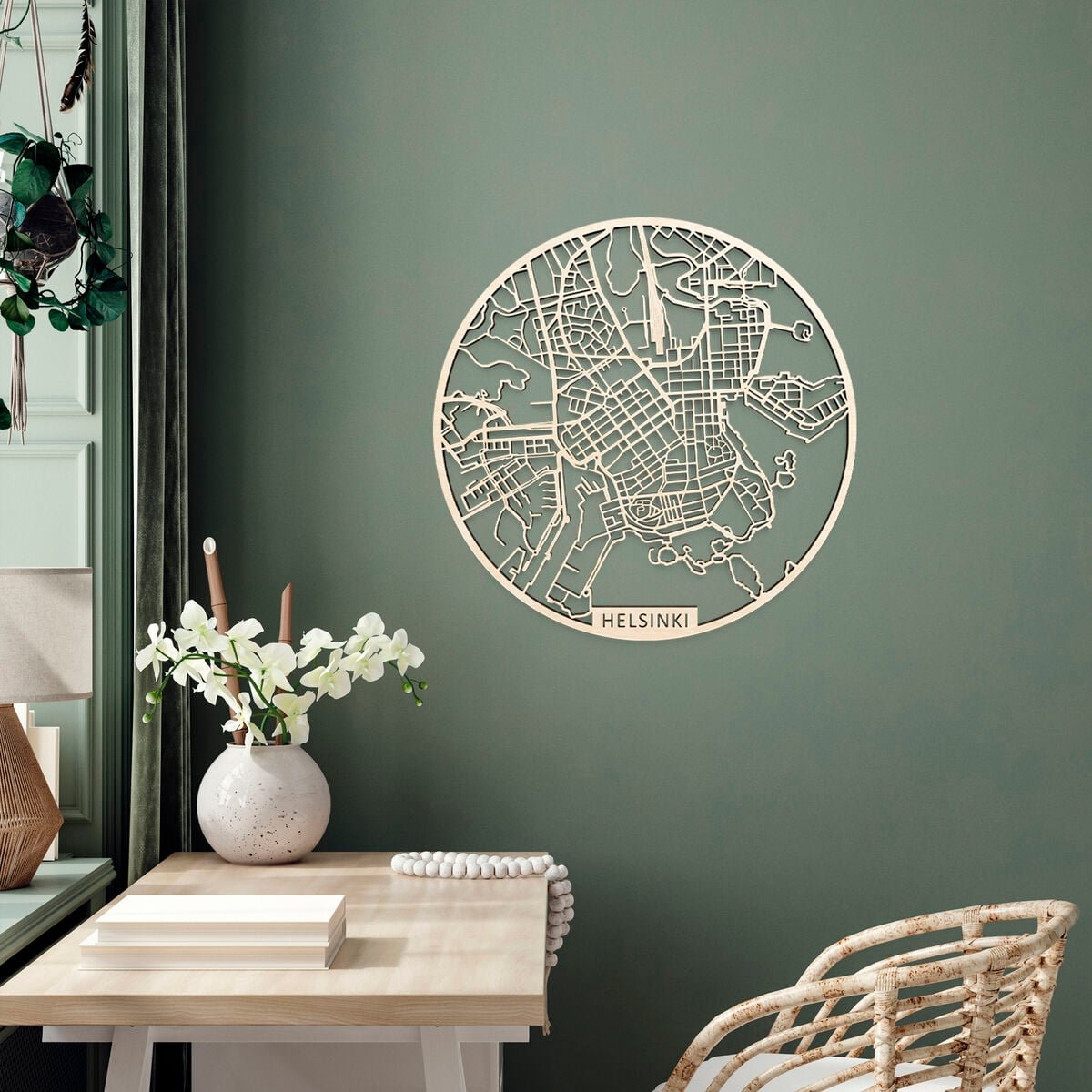 Papurino Helsinki karttataulu pyöreä Ø39 cm puunvärinen