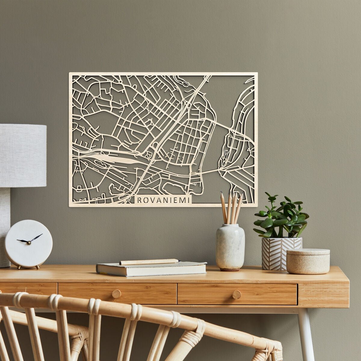 Papurino Rovaniemi karttataulu 40x56 cm puunvärinen