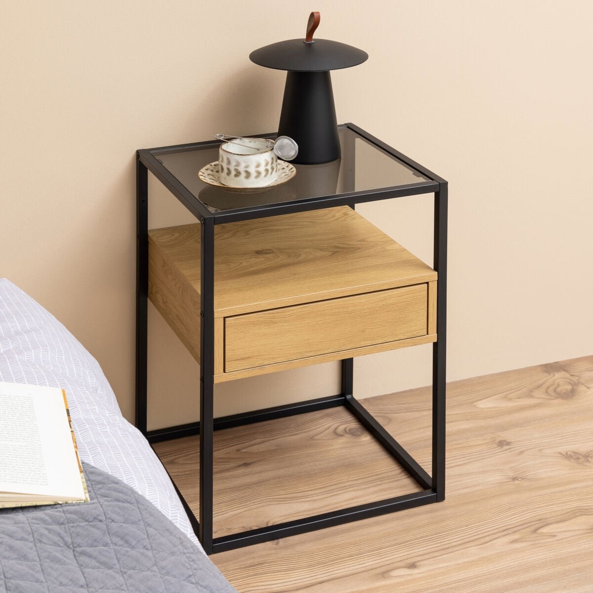 Randolf yöpöytä 40x35x60 cm tammi/musta