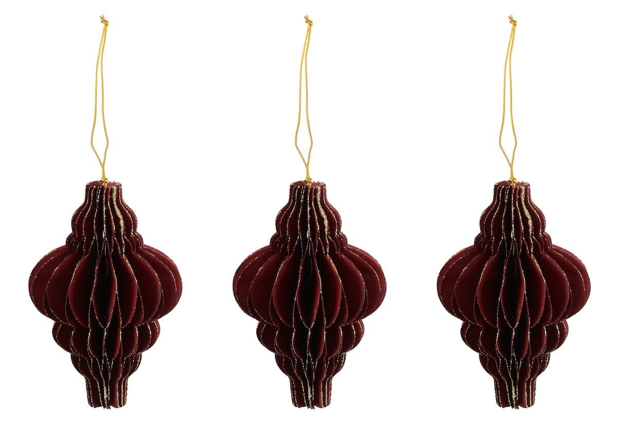 Timantti paperipallot 3kpl 10 cm tummanpunainen