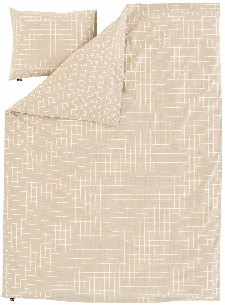 Ruutu pussilakanasetti 150x210 cm + 50x60 cm hiekka/valkoinen