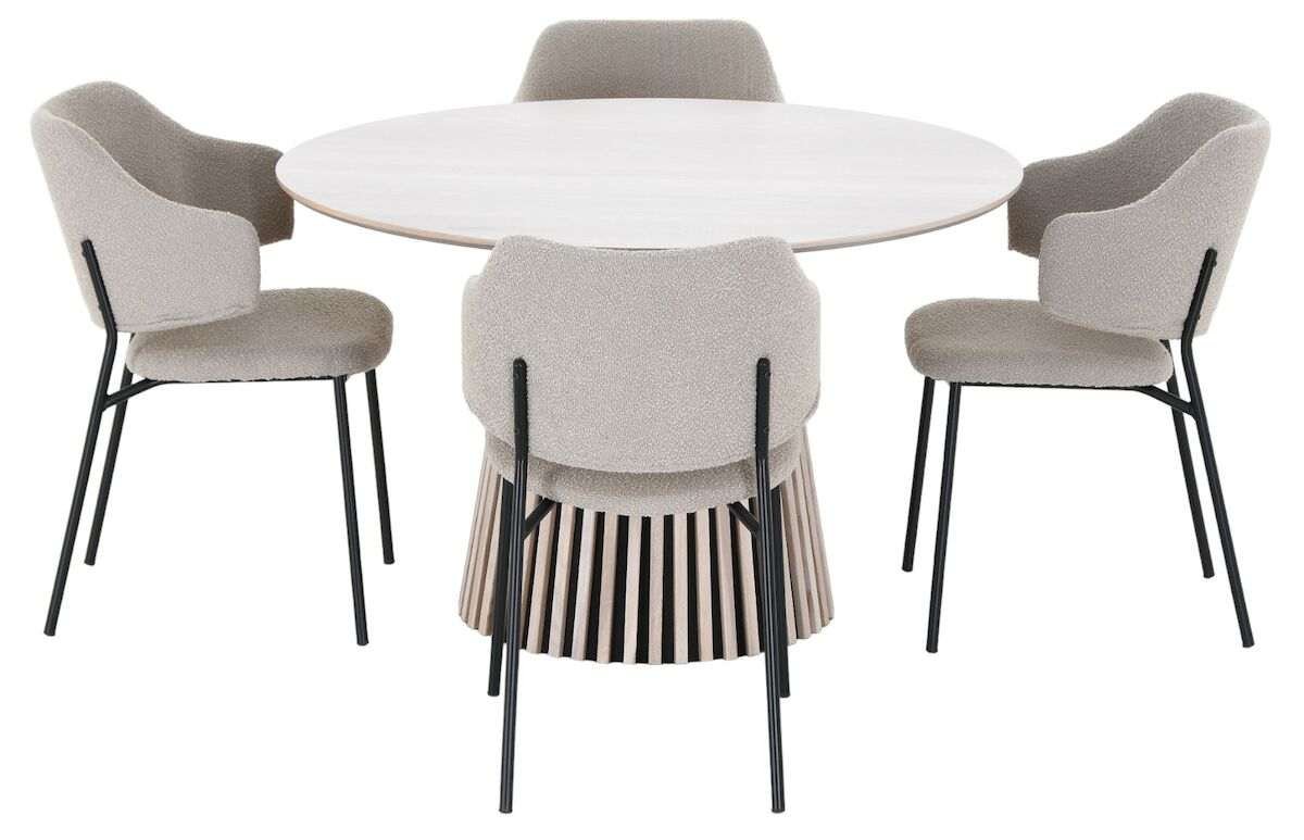 Villa-Enzo 4-hengen pyöreä ruokailuryhmä valkotammi/beige