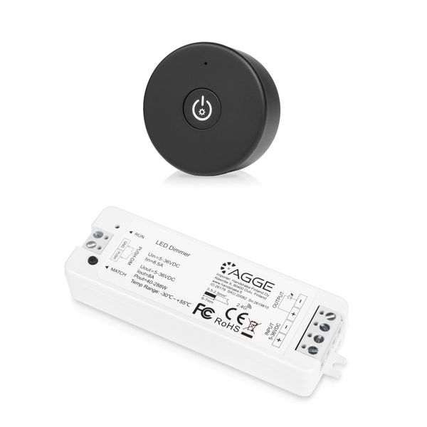 LED-nauhan kaukosäädin AGGE Dimming One-Key, RF 2.4 GHz, Musta kaukosäädin + Ohjausyksikkö
