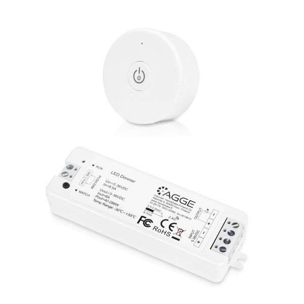 LED-nauhan kaukosäädin AGGE Dimming One-Key, RF 2.4 GHz, Valkoinen kaukosäädin + Ohjausyksikkö
