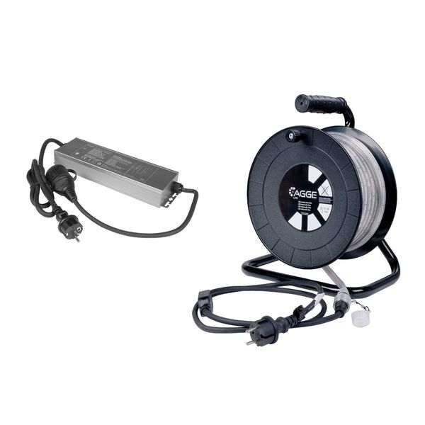 LED-nauha / Työvalo AGGE Lite 230V - 400 lm/m, 25 m - Kela, Nauha virtajohdolla + Emergency PowerBank