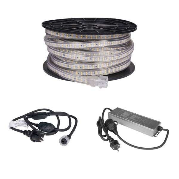 LED-nauha / Työvalo AGGE 230V - 1500 lm/m, 20 m, Nauha virtajohdolla (4000K) + Emergency PowerBank