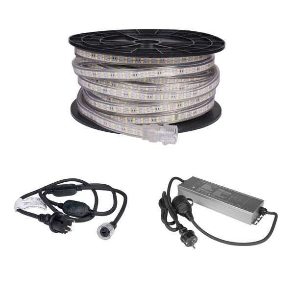 LED-nauha / Työvalo AGGE 230V - 1500 lm/m, 20 m, Nauha virtajohdolla (3000K) + Emergency PowerBank