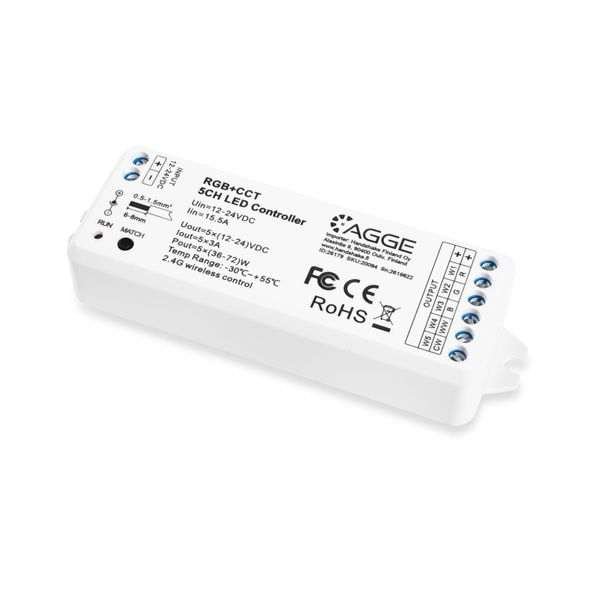 LED-nauhan ohjausyksikkö RGB-nauhalle AGGE RGB+CCT, 2.4 GHz, Pelkkä ohjausyksikkö