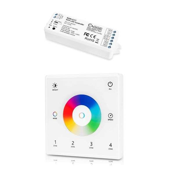 LED-nauhan ohjausyksikkö RGB-nauhalle AGGE RGB+CCT, 2.4 GHz, Ohjausyksikkö + Kaukosäädin Wall Mount Touch Panel