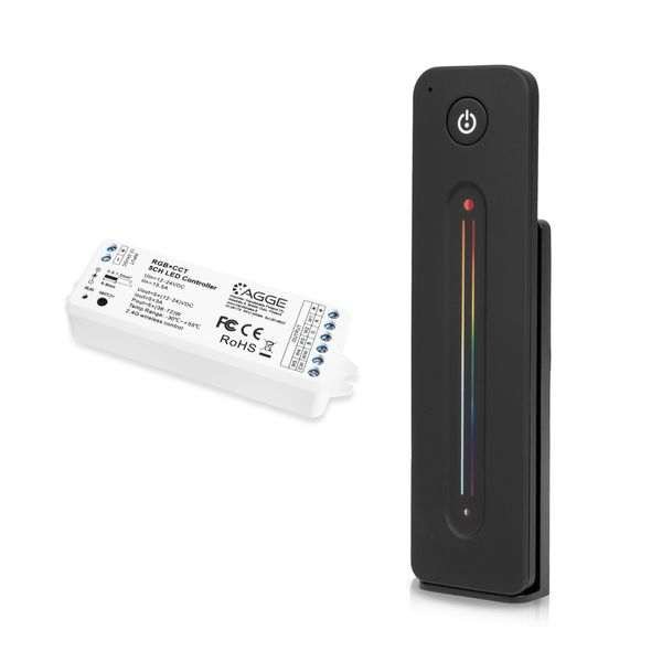 LED-nauhan ohjausyksikkö RGB-nauhalle AGGE RGB+CCT, 2.4 GHz, Ohjausyksikkö + Kaukosäädin Touch Slide (Musta)