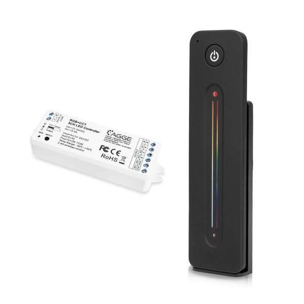 LED-nauhan kaukosäädin AGGE RGB+CCT Touch Slide, RF 2.4 GHz, Musta kaukosäädin + Ohjausyksikkö