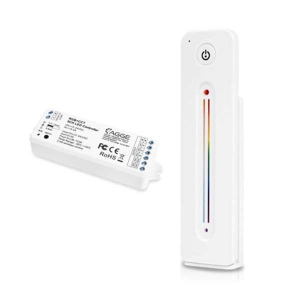 LED-nauhan ohjausyksikkö RGB-nauhalle AGGE RGB+CCT, 2.4 GHz, Ohjausyksikkö + Kaukosäädin Touch Slide (Valkoinen)