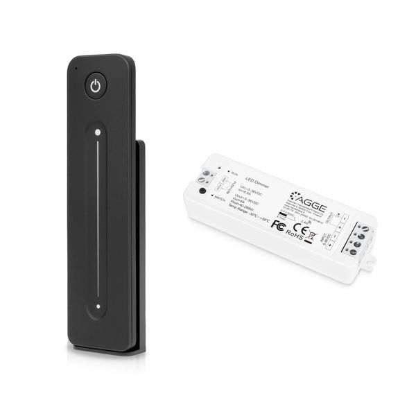 LED-nauhan kaukosäädin AGGE Dimming Touch Slide, RF 2.4 GHz, Musta kaukosäädin + Ohjausyksikkö