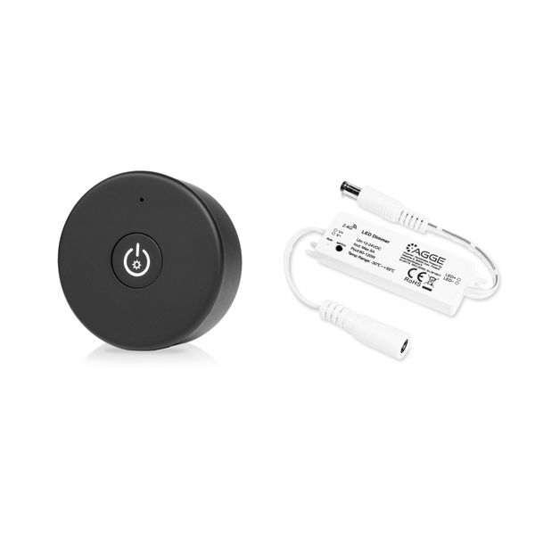 LED-nauhan ohjausyksikkö, yksivärinen, AGGE Single Color Mini, 2.4 GHz, Ohjausyksikkö + Kaukosäädin Dimming One-Key (Musta)