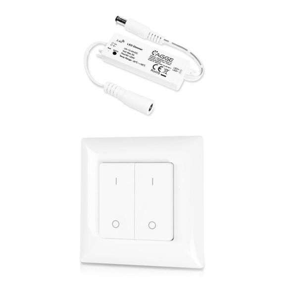 LED-nauhan ohjausyksikkö, yksivärinen, AGGE Single Color Mini, 2.4 GHz, Ohjausyksikkö + Kaukosäädin Dimming 4-key Panel