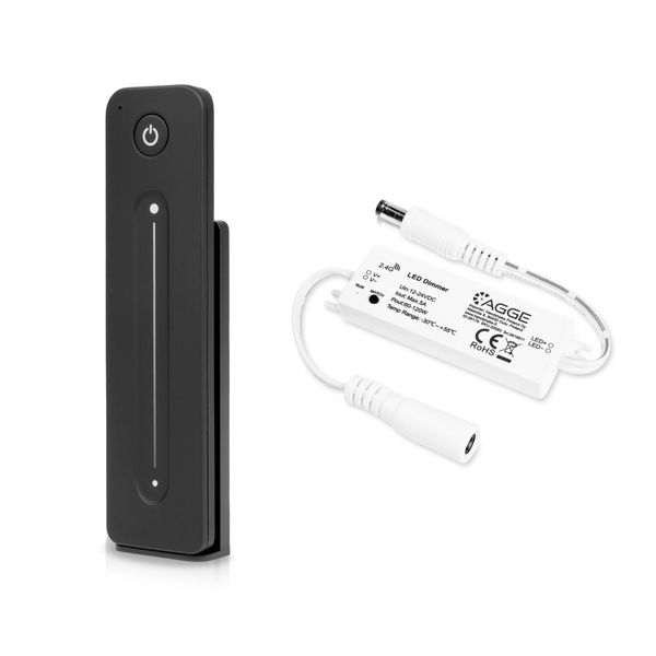LED-nauhan ohjausyksikkö, yksivärinen, AGGE Single Color Mini, 2.4 GHz, Ohjausyksikkö + Kaukosäädin Dimming Touch Slide (Musta)