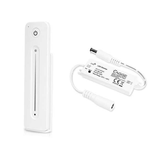 LED-nauhan ohjausyksikkö, yksivärinen, AGGE Single Color Mini, 2.4 GHz, Ohjausyksikkö + Kaukosäädin Dimming Touch Slide (Valkoinen)