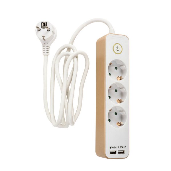 Jatkojohto Airam Bene, 3-OS + 2xUSB, 1.5 m / IP20