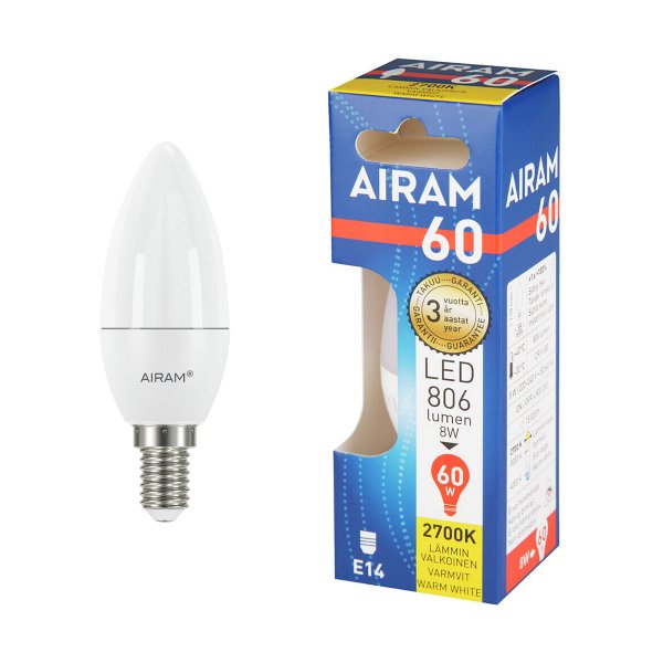 Led-lamppu Airam E14 Candle, 2700K, 8 W / 806 lm