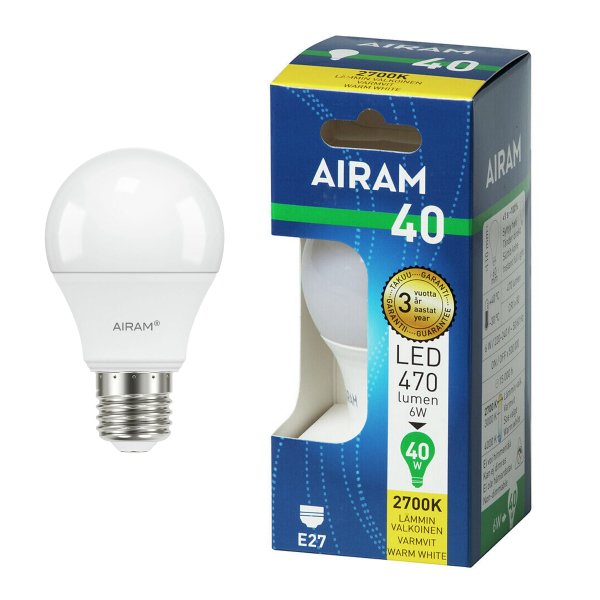 LED-lamppu Airam E27, 2700K, 6 W / 470 lm