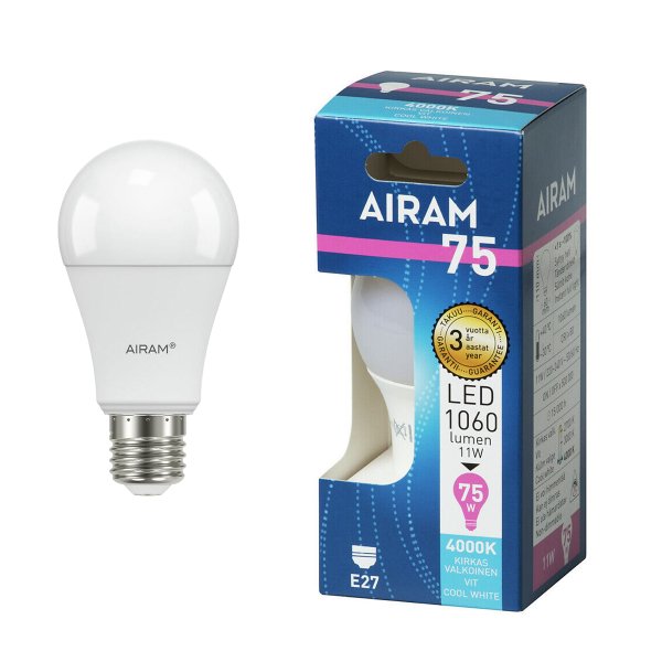 Led-lamppu Airam E27, 4000K, 11 W / 1060 lm