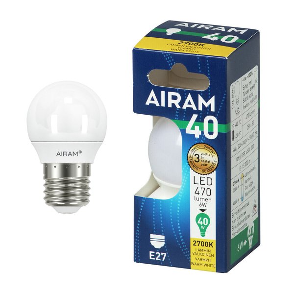 LED-lamppu Airam E27 Small, 2700K, 6 W / 470 lm