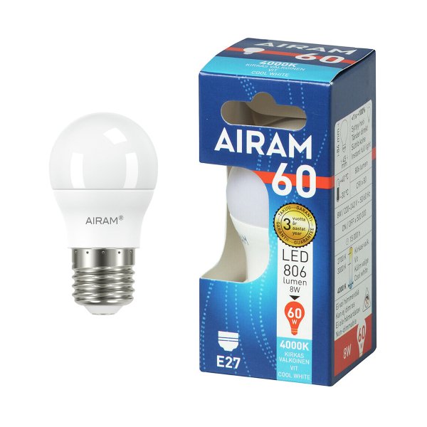 Led-lamppu Airam E27 Small, 4000K, 8 W / 806 lm