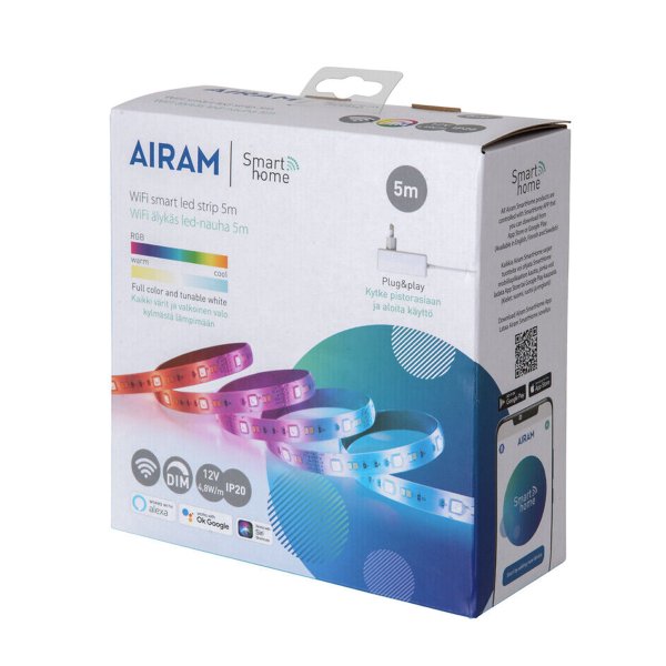 LED-NAUHA -setti Airam Smart LED Strip RGB/TW, 12 V, Valmis setti, 500 cm