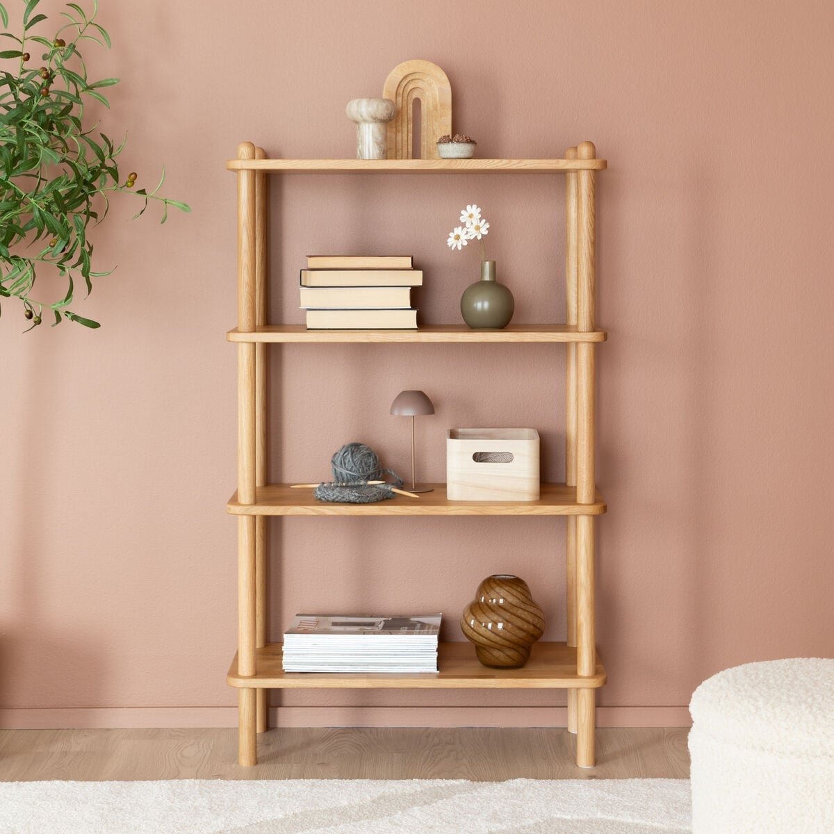 Askel tammi avohylly 73x35x119 cm suoralla päädyllä lakattu tammi