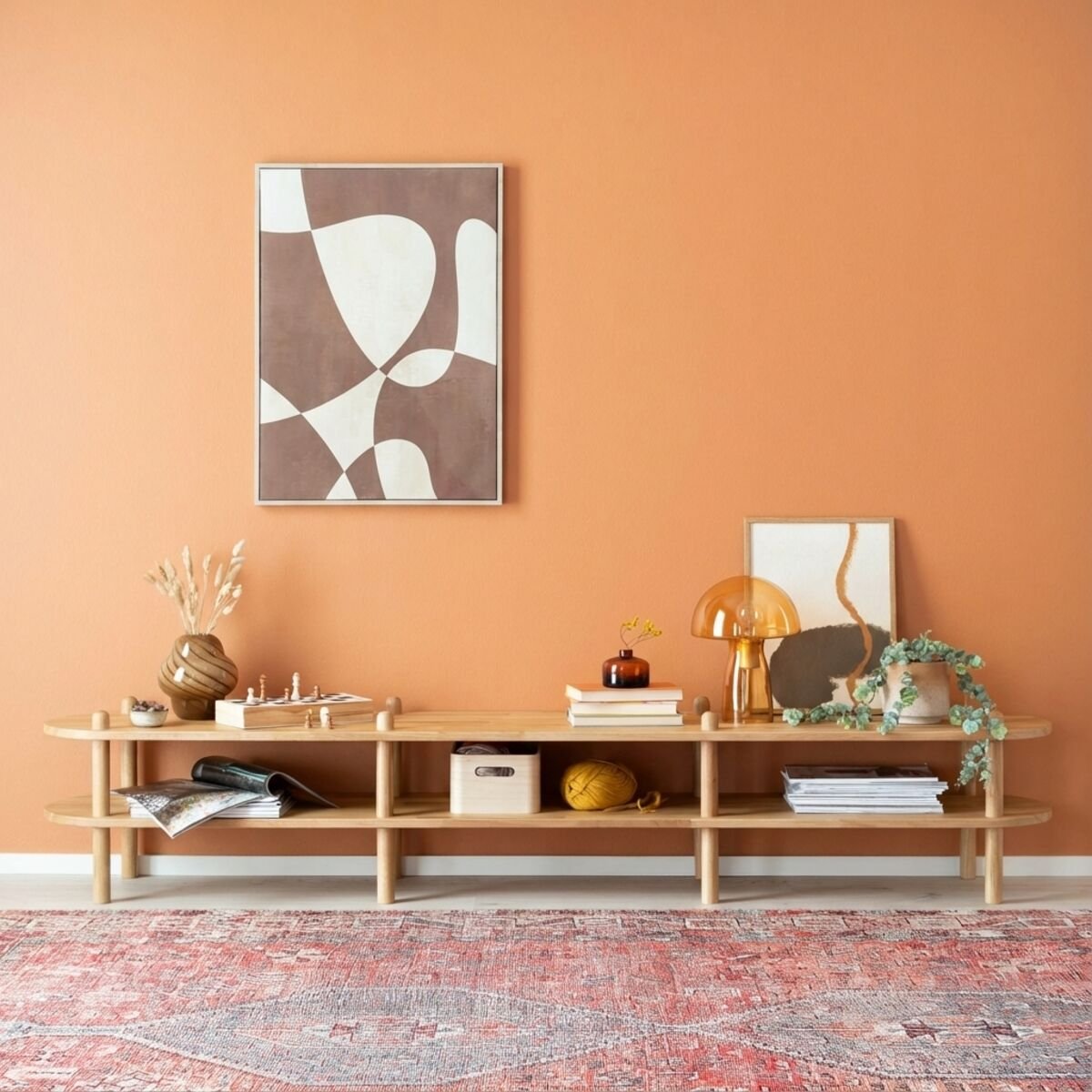 Askel tammi matala tv-taso 230x35x38 cm pyöreällä päädyllä lakattu tammi