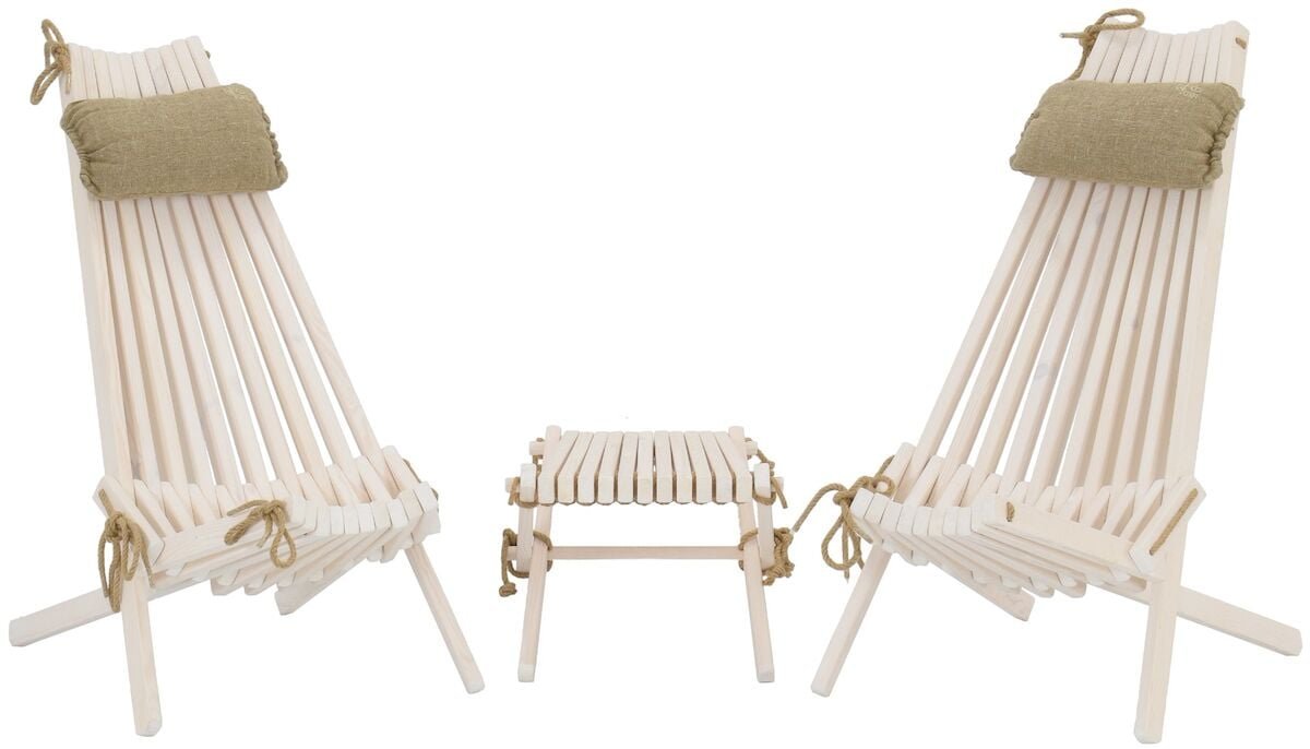 Ecofurn 2 Ekotuolia, rahi ja niskatyynyt, kuultovalkoinen