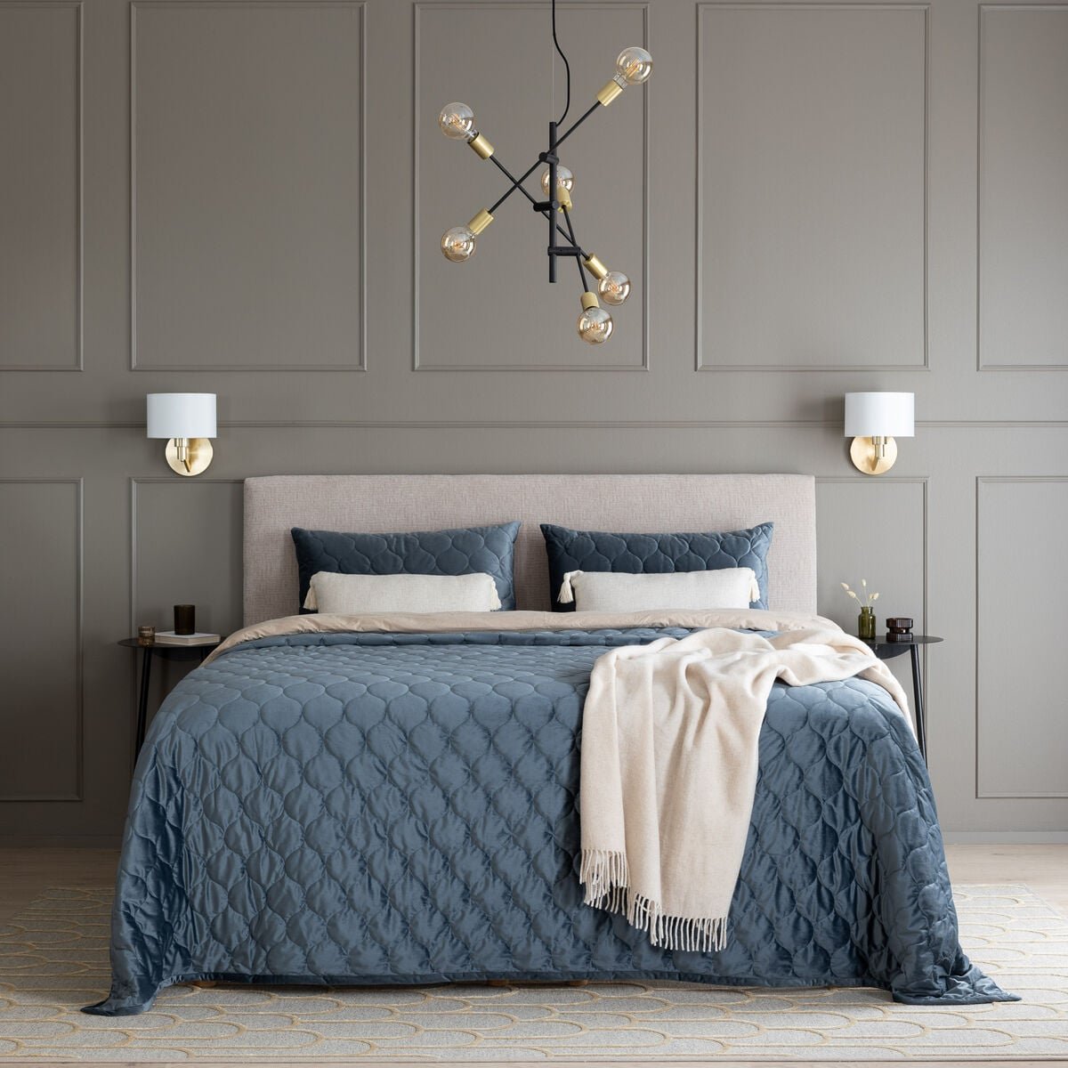 Helmi sametti päiväpeitto 280x260 cm tummanharmaa