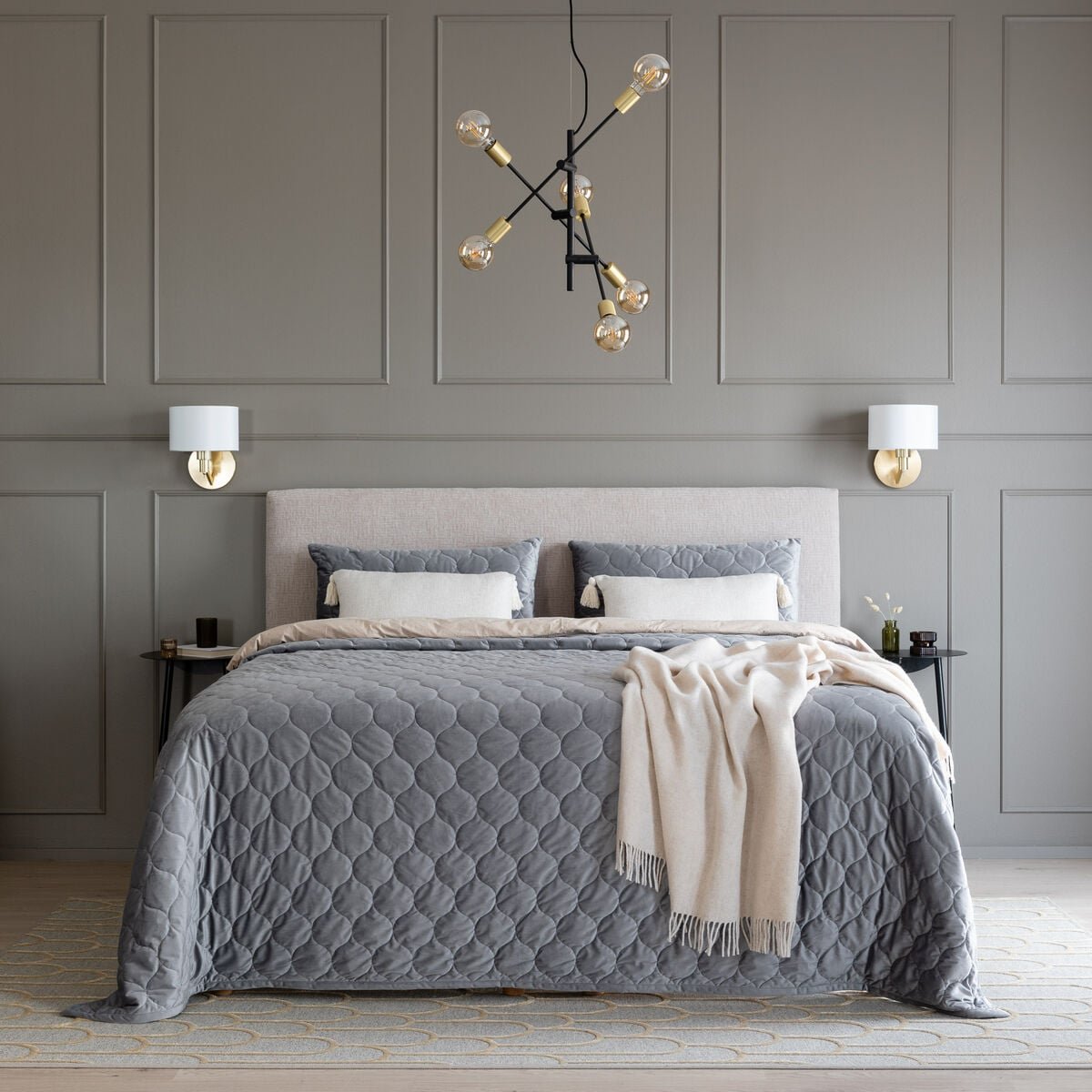 Helmi sametti päiväpeitto 280x260 cm vaaleanharmaa