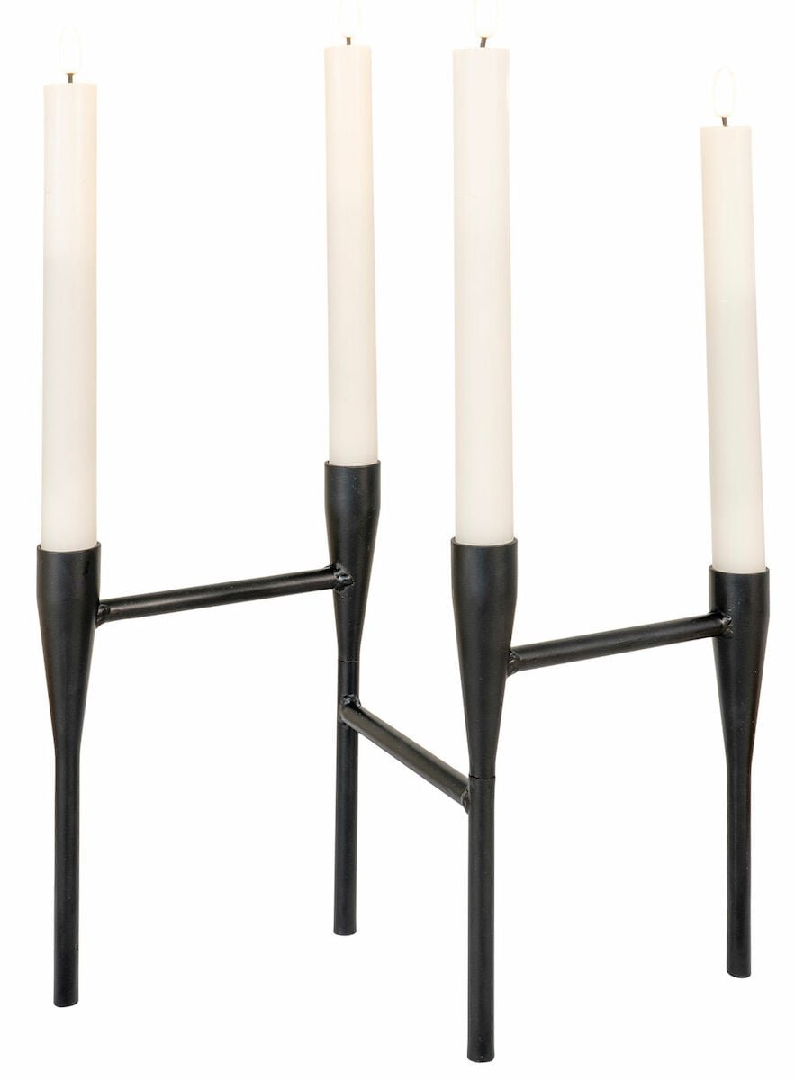 House Nordic metallinen 4-os kynttilänjalka 15x28x21 cm musta